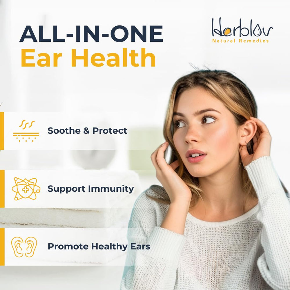 Herblov ingredients like mullein and garlic showcased for pure, soothing ear care.