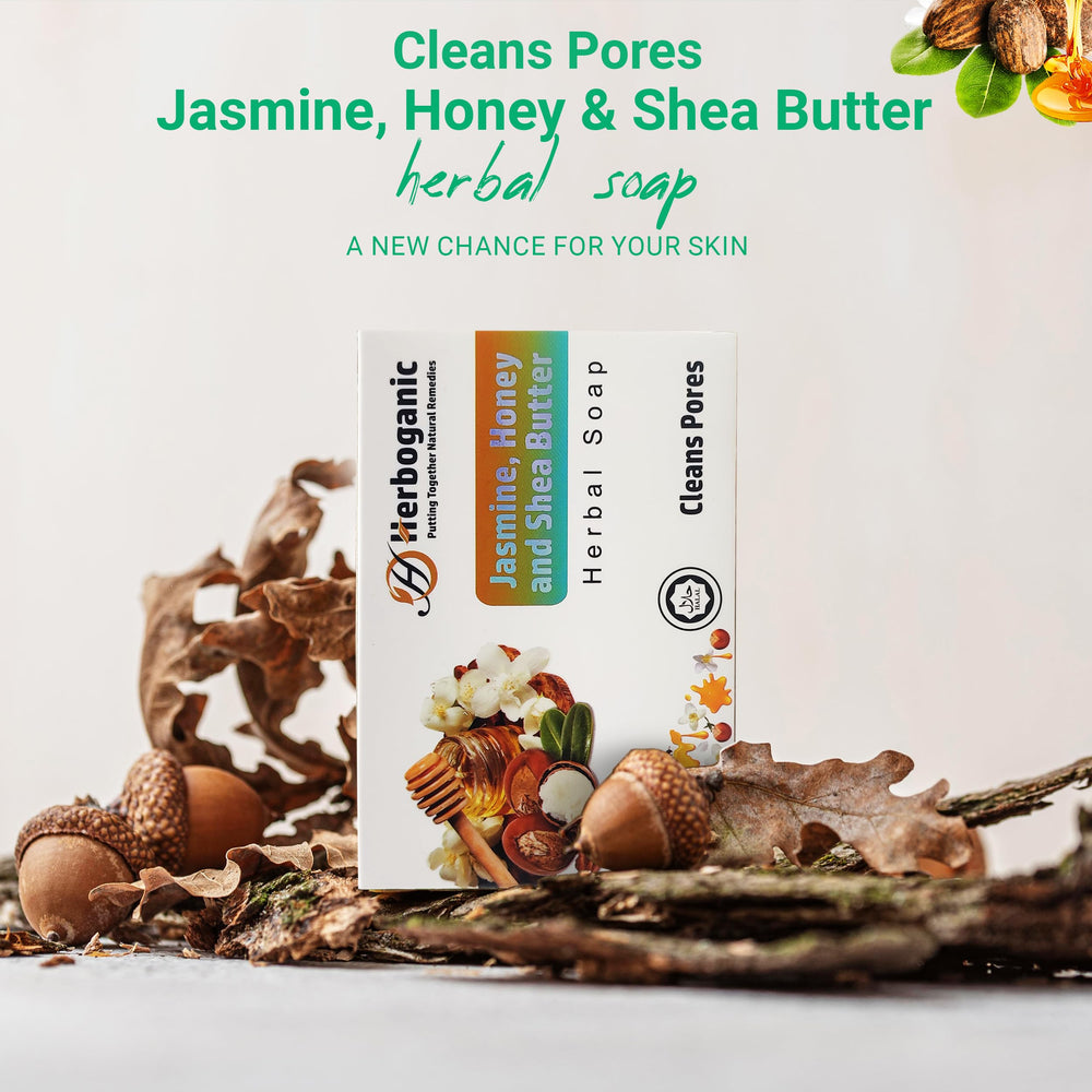 HERBOGANIC unwrapped bar on slate highlighting natural ingredients for sensitive skin care