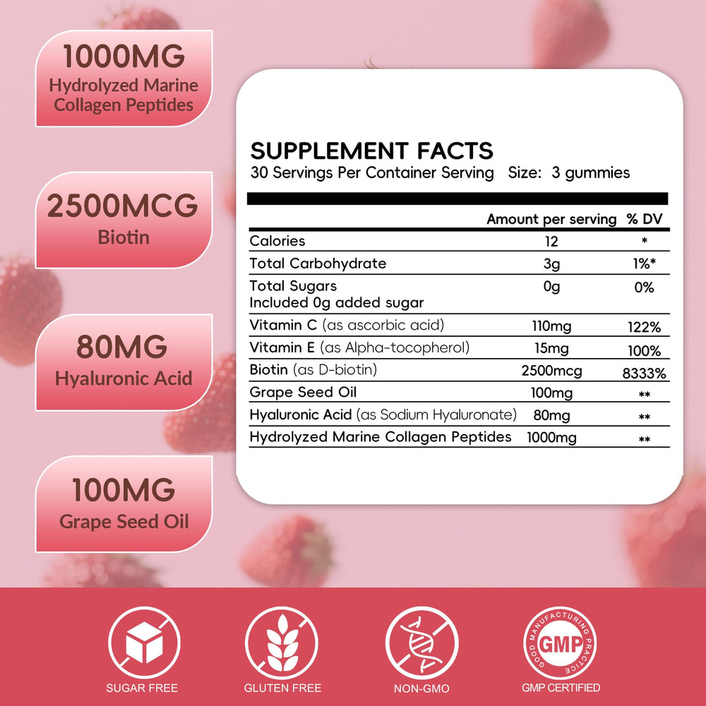 Label highlighting 1000mg hydrolyzed marine collagen peptides