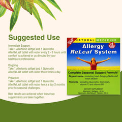 Herbs Etc. Allergy ReLeaf daily-use scene with bottle and glass of water.