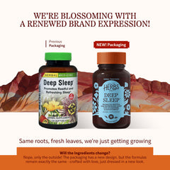 Herbs Etc Deep Sleep Softgels capsules shown for gentle relaxation support.