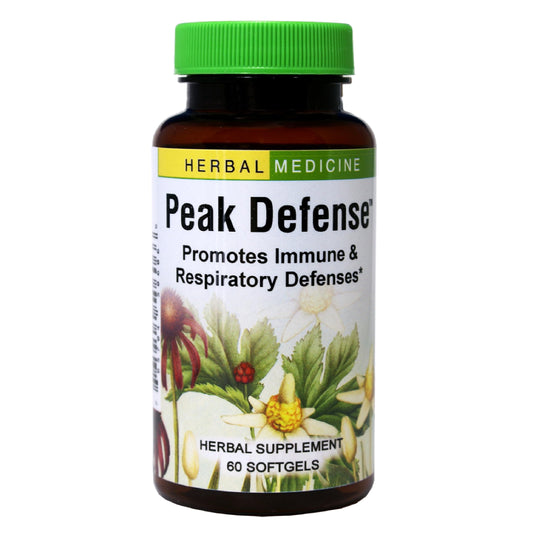 Herbs Etc. Peak Defense bottle with label