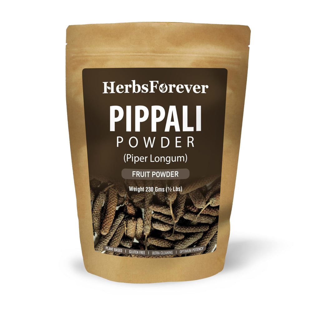 Front view of HerbsForever Pippali Powder 230g package
