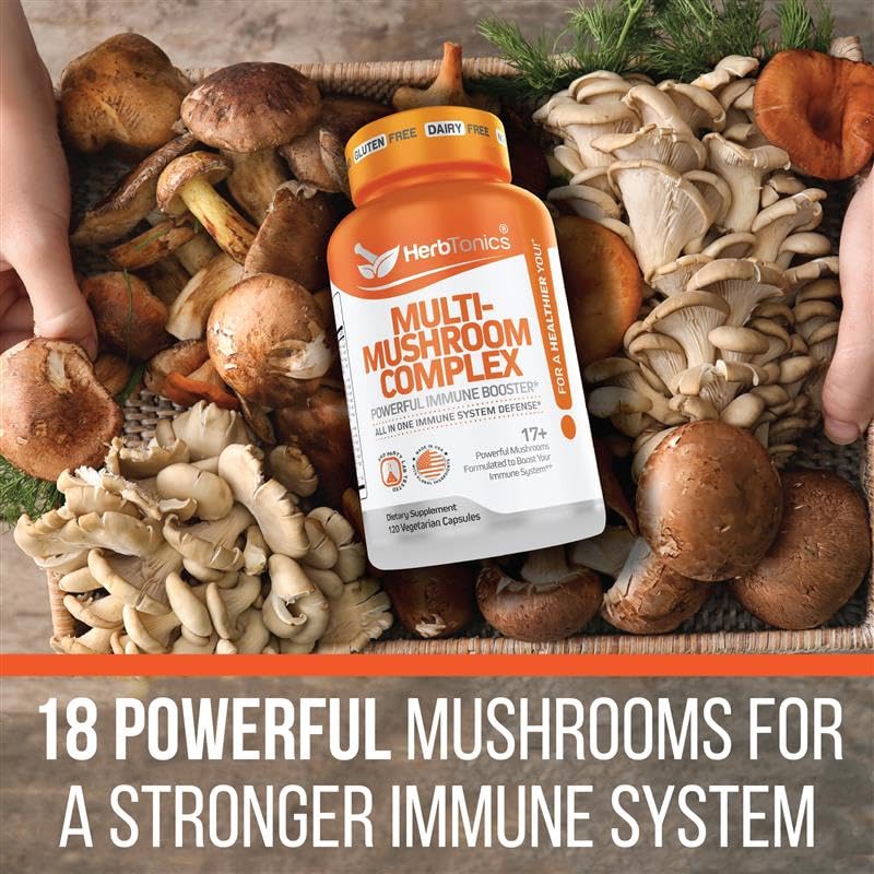 Close-up of the product label highlighting 18-mushroom complex