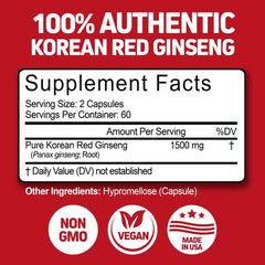 Close-up of the label on the Herbtonics Korean Red Panax Ginseng 1500mg bottle