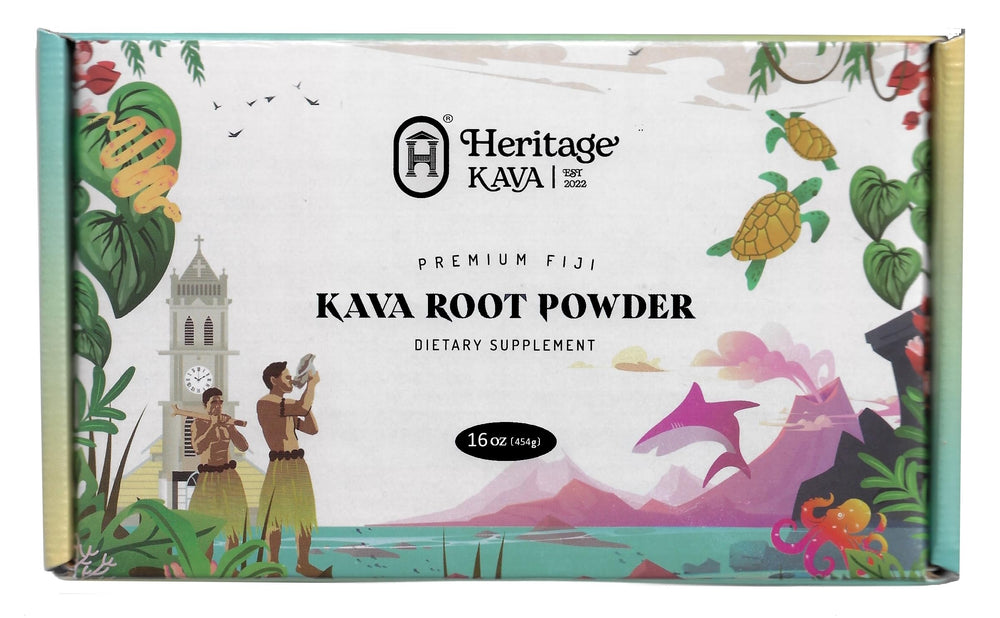 Front view of Heritage Kava Noble Fiji Kava Root Powder 16 oz