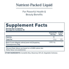 650mg black seed oil liquid capsules bottle with label visible