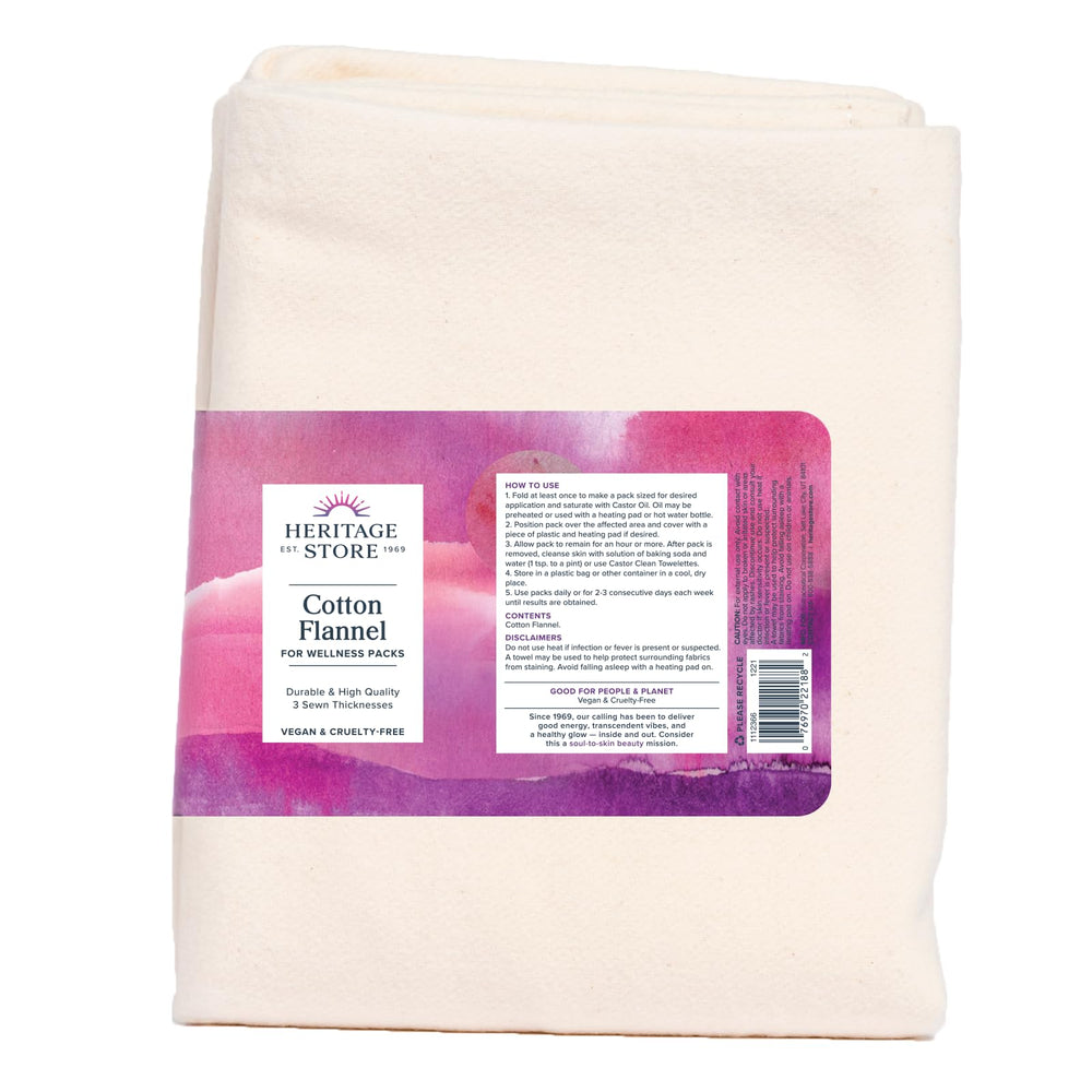 Heritage Store 13x15in cotton flannel castor oil pack wrap – soft, reusable