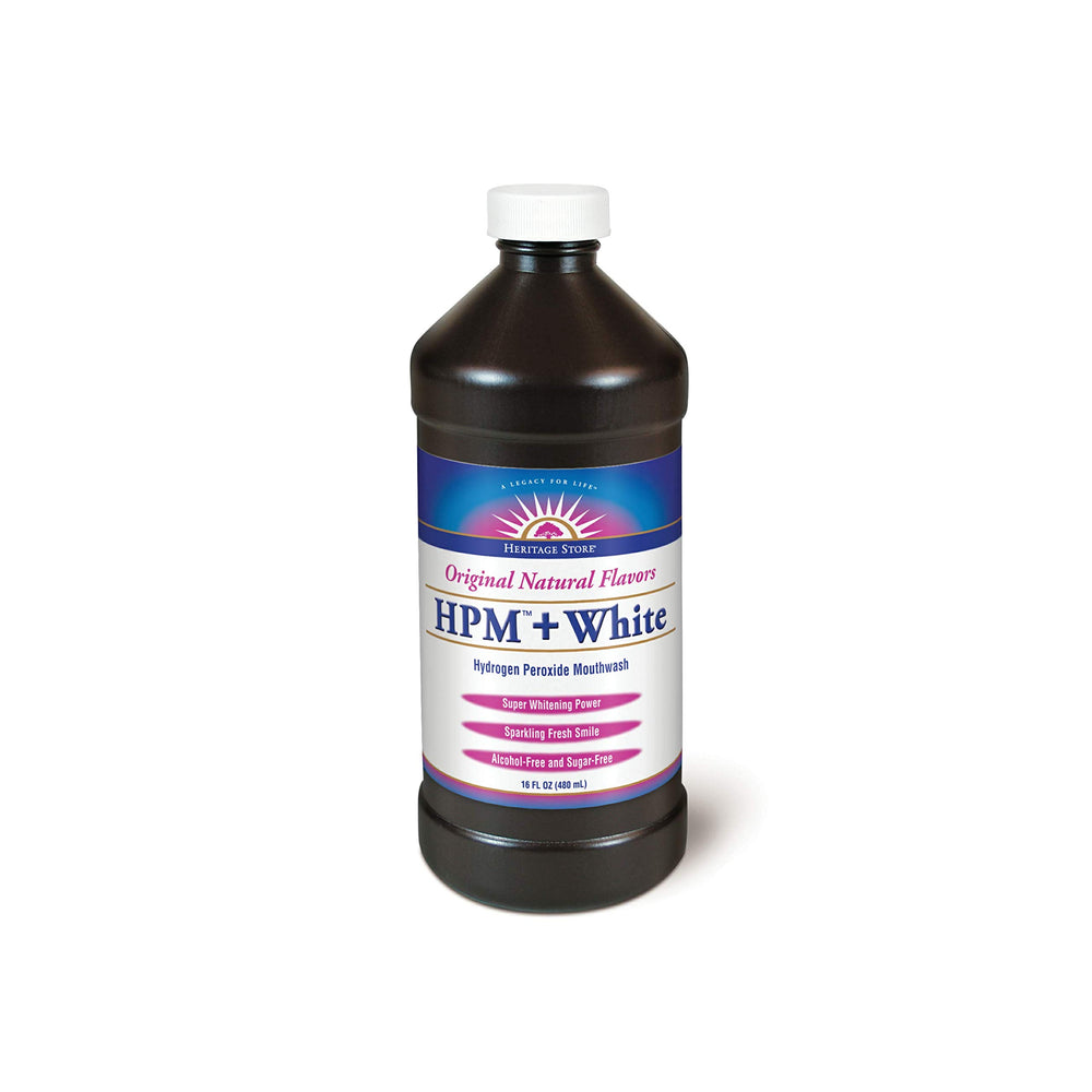 Heritage Store HPM + White Hydrogen Peroxide Mouthwash bottle, 16 oz