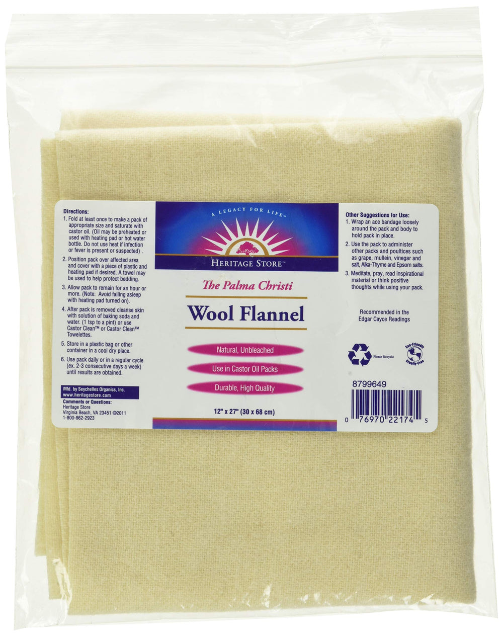 Heritage Products Wool Flannel Palma Christi 12in x 27in - front view