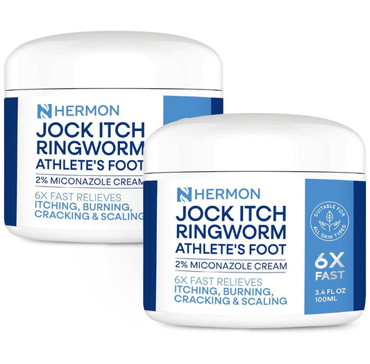 Hermon Jock Itch Cream pack-shot showing two tubes for ongoing relief