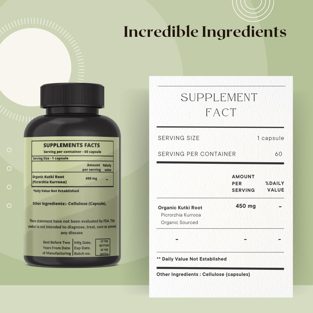 Third-party testing certificate for Heroot Kutki organic Kutki root capsules