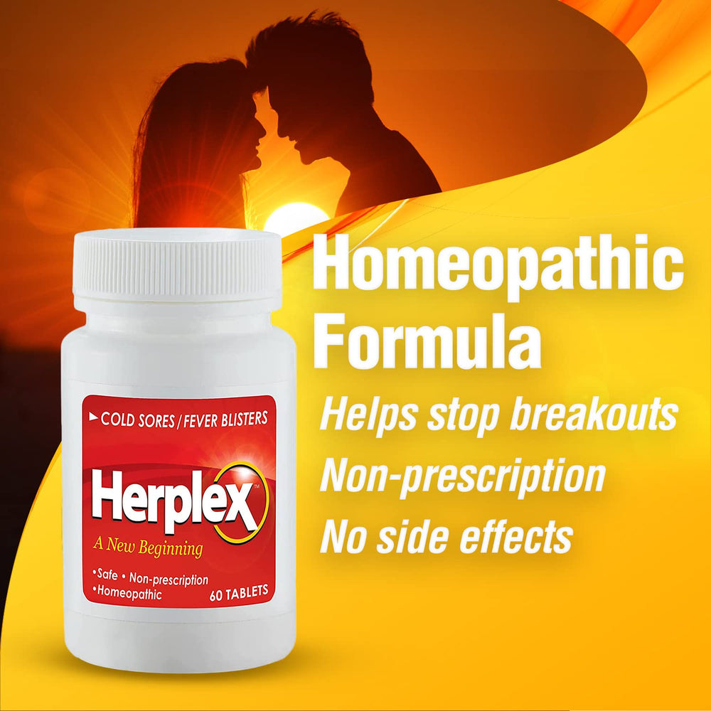 Herplex Premium Tablets bottle side — convenient dosing for on-the-go outbreak relief.