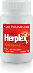 Herplex Premium Tablets bottle offers convenient OTC relief for cold sore symptoms