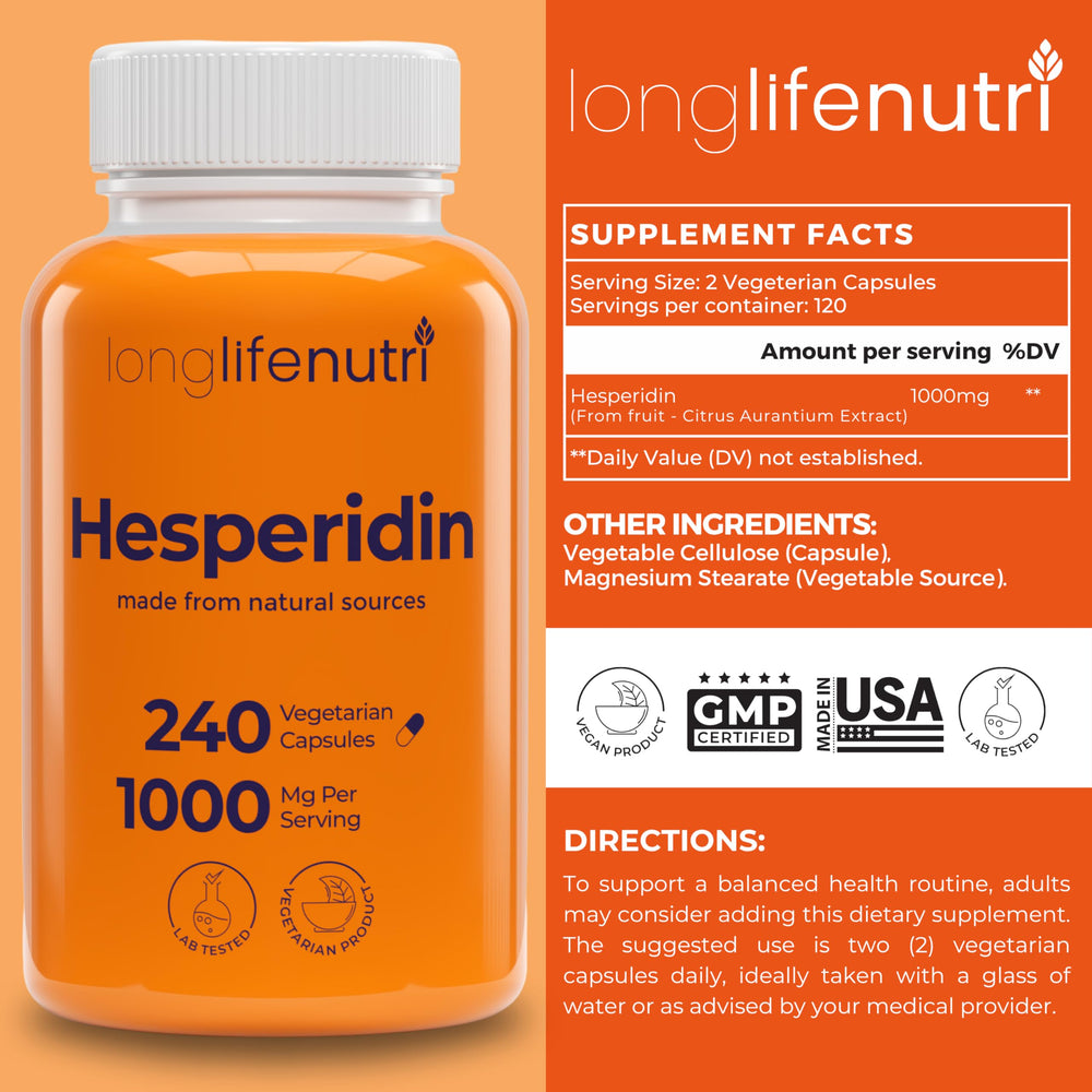 Hesperidin 1000mg bottle on white background
