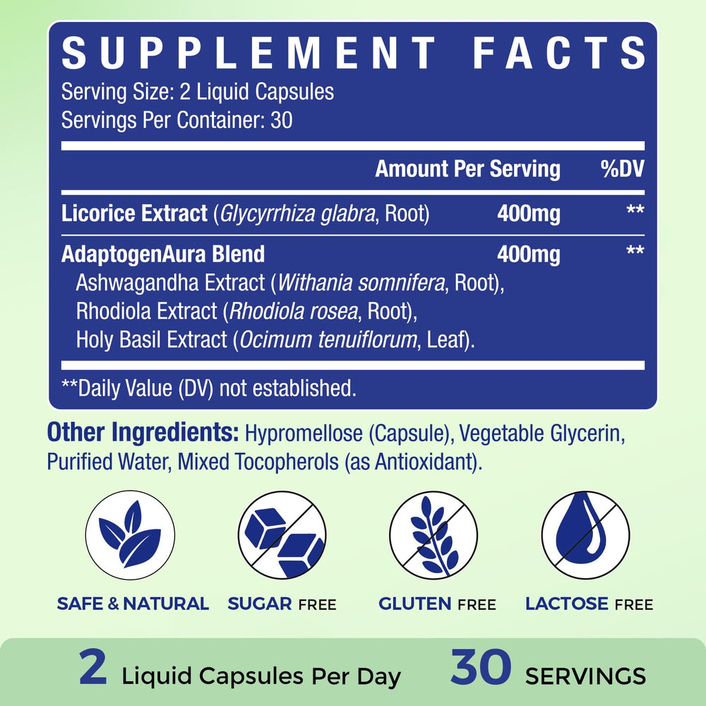 Close-up of licorice root liquid capsules