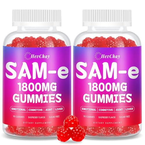 Bottle label showing HevChay SAM-e Gummies 1800 mg