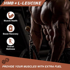 Ingredients panel showing L-Leucine, HMB, and Vitamin D3