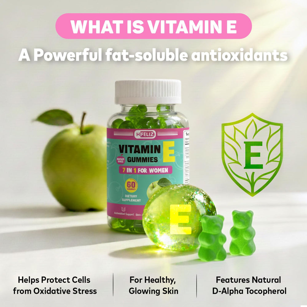 Label close-up highlighting Vitamin E, C, and A ingredients