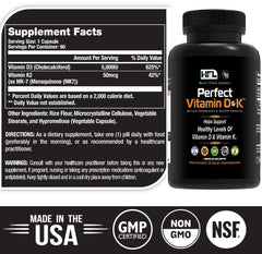Back view of HFL Perfect Vitamin D&K bottle with supplement facts
