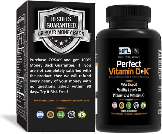 Front view of HFL Perfect Vitamin D&K bottle