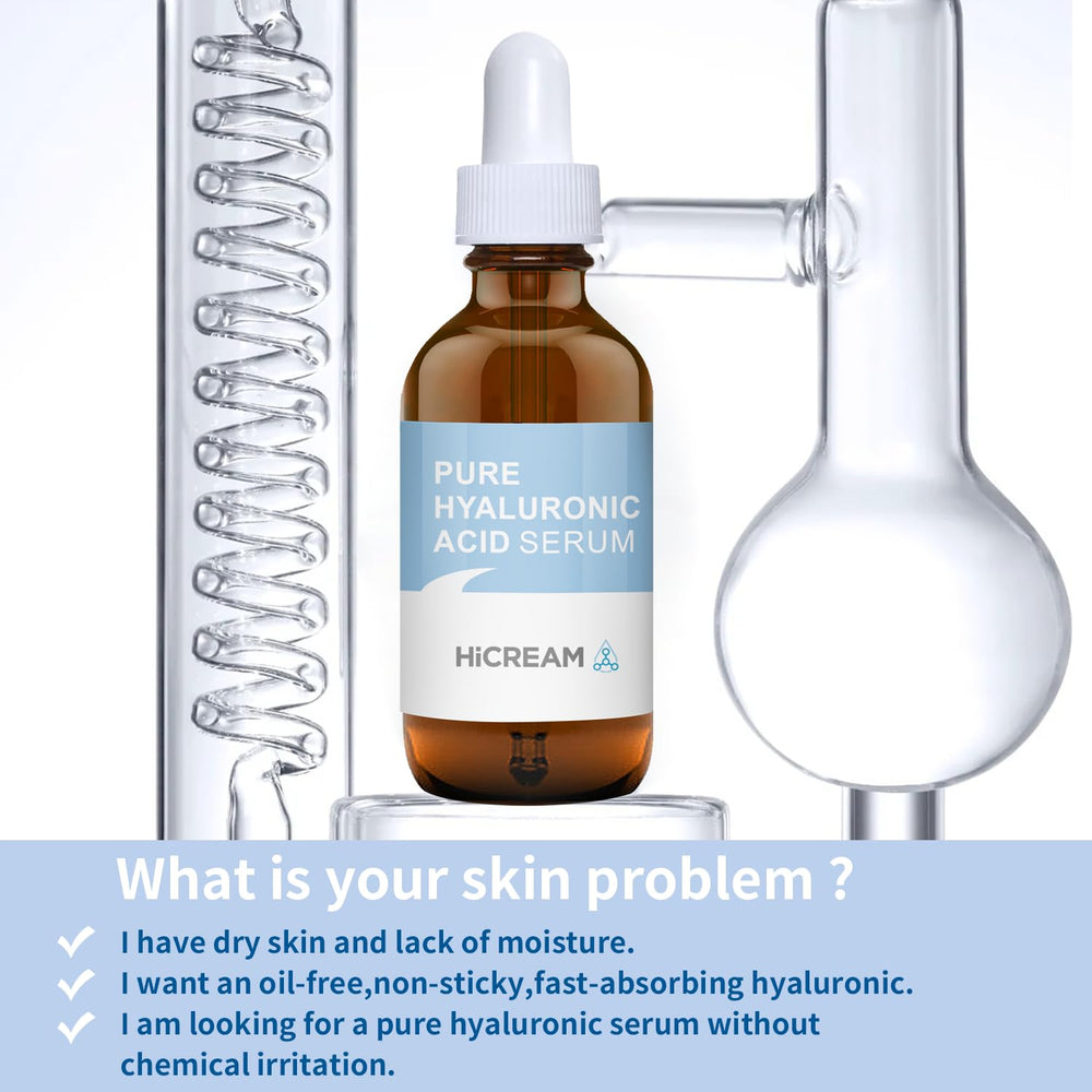 Hicream Hyaluronic Acid Serum texture close-up showing smooth consistency.