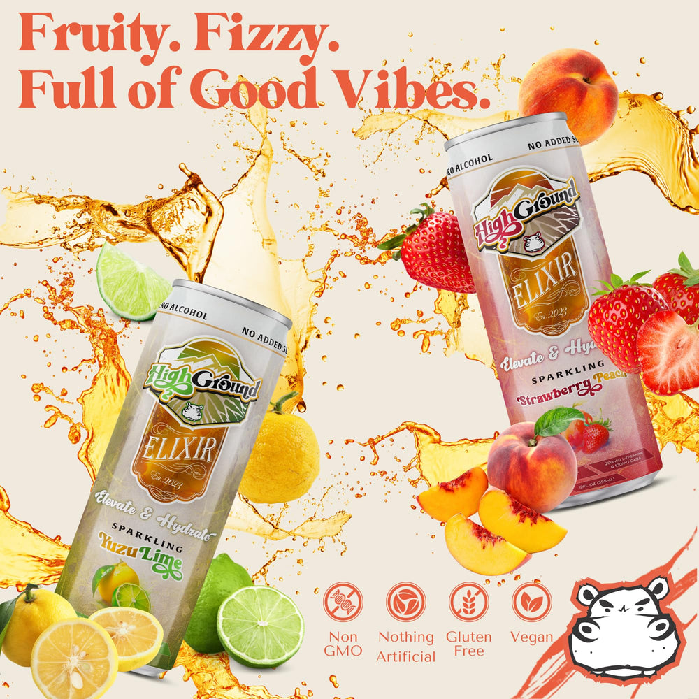 Lifestyle image of a person holding High Ground Elixir Mushroom Seltzer