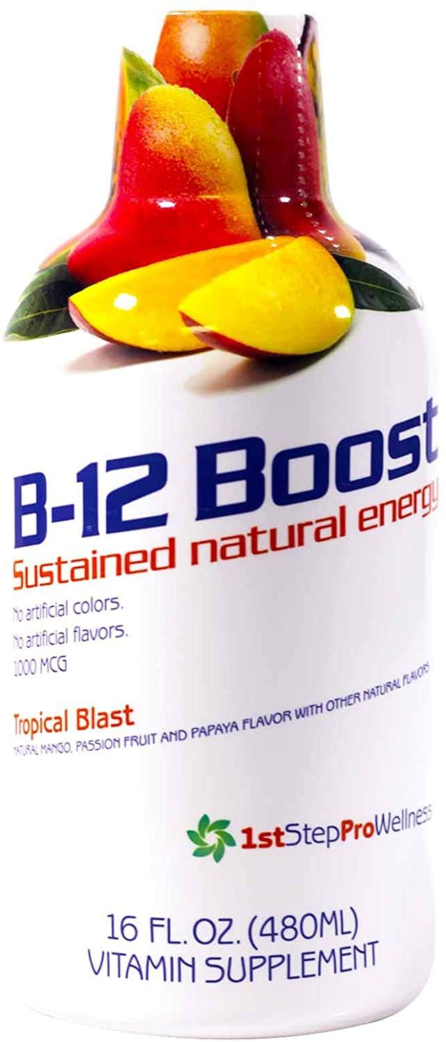 Bottle of High Performance Fitness 1st Step Liquid B-12 Tropical Blast 16-ounce