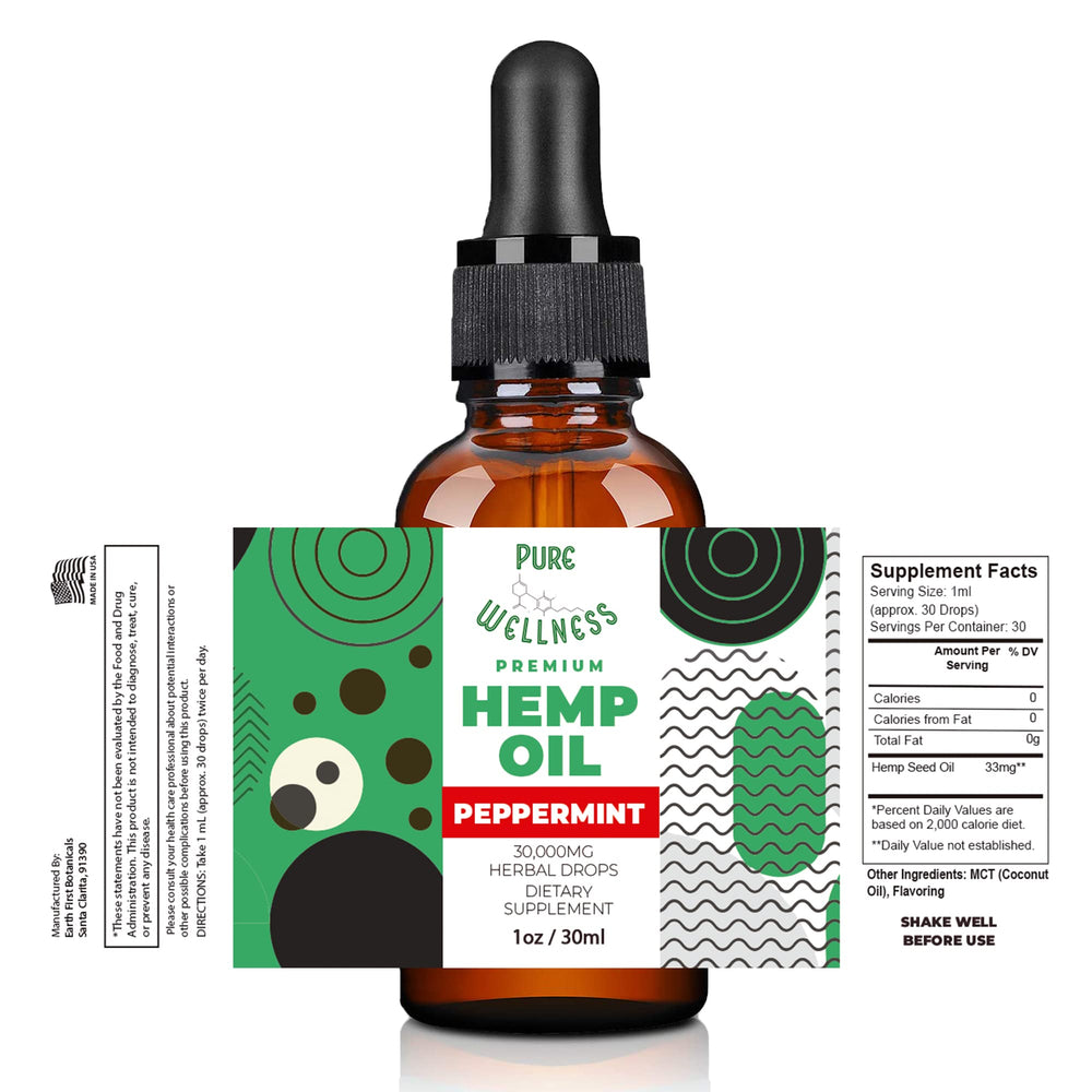 Label showing high potency 30000 mg hemp oil