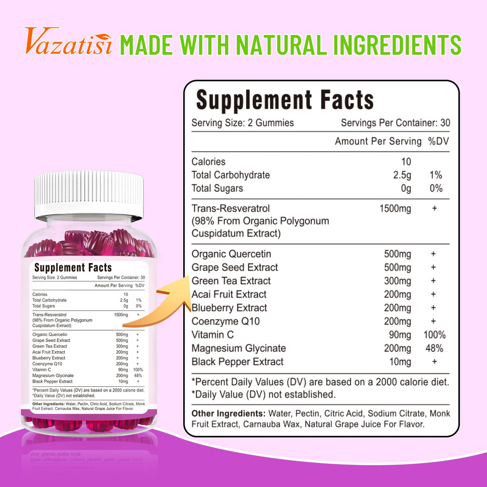 Side view of 60-count bottle of resveratrol gummies