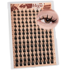 Higu clace manga lash clusters packaging highlights 140-piece set for cosplay creativity.