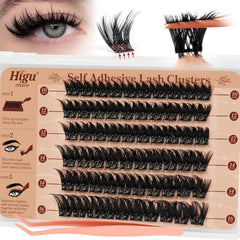 Higu Clace self-adhesive eyelash kit: 60pc clusters for easy, no-glue wear.