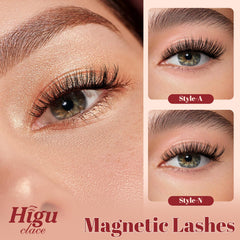 Higu clace lashes show three magnets at the base for secure hold