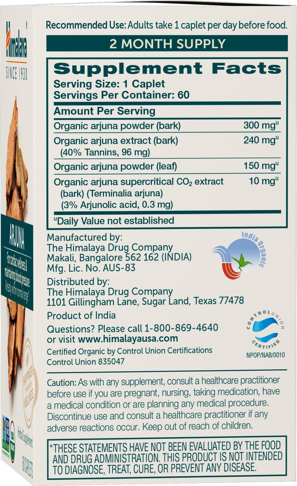 Close-up of Arjuna bottle back label for Pack of 2