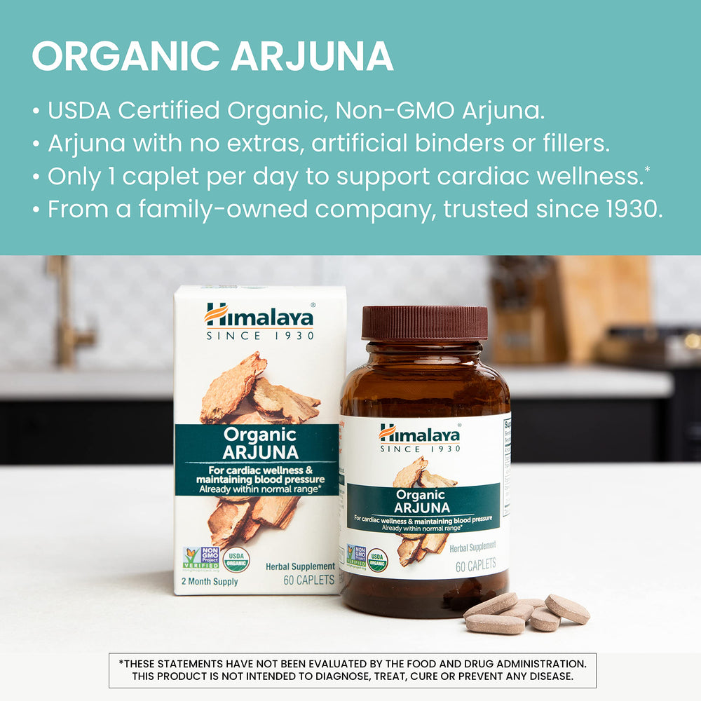 Close-up of Organic, Non-GMO and plant-based Arjuna label