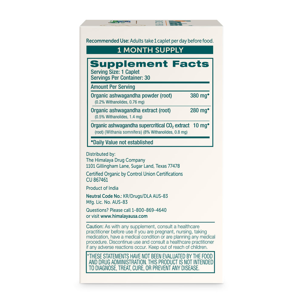 Close-up of Ashwagandha root powder and extract blend label on bottle
