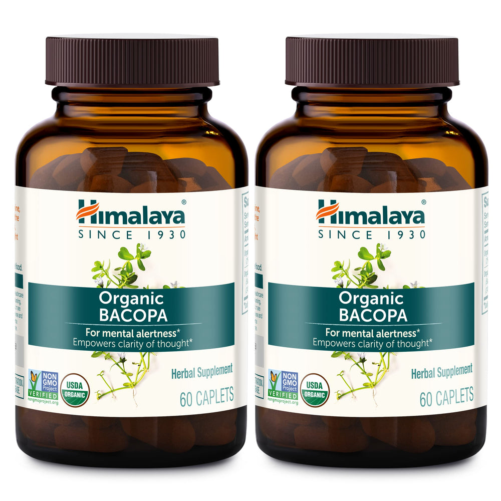 Himalaya Bacopa Monnieri bottle front promoting mental clarity for daily focus.