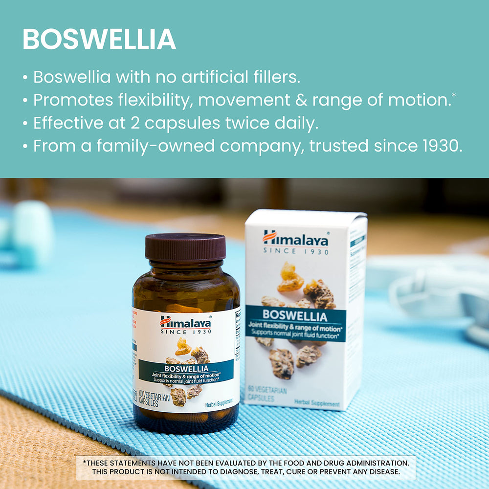 Himalaya Boswellia capsules in hand suggesting easy daily dosing.