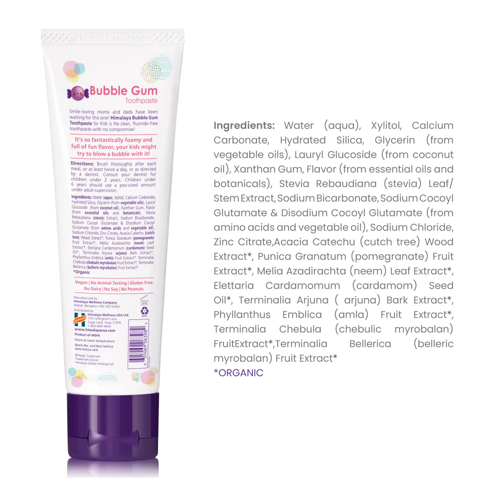 Packaging for Himalaya Botanique Kids Toothpaste with Xylitol Bubble Gum