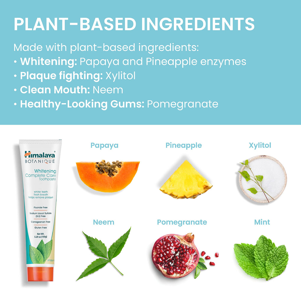 Product label indicating fluoride-free and SLS-free ingredients