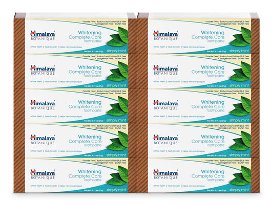 Himalaya Botanique Whitening Complete Care Travel Toothpaste Mint packaging showing 0.74 oz