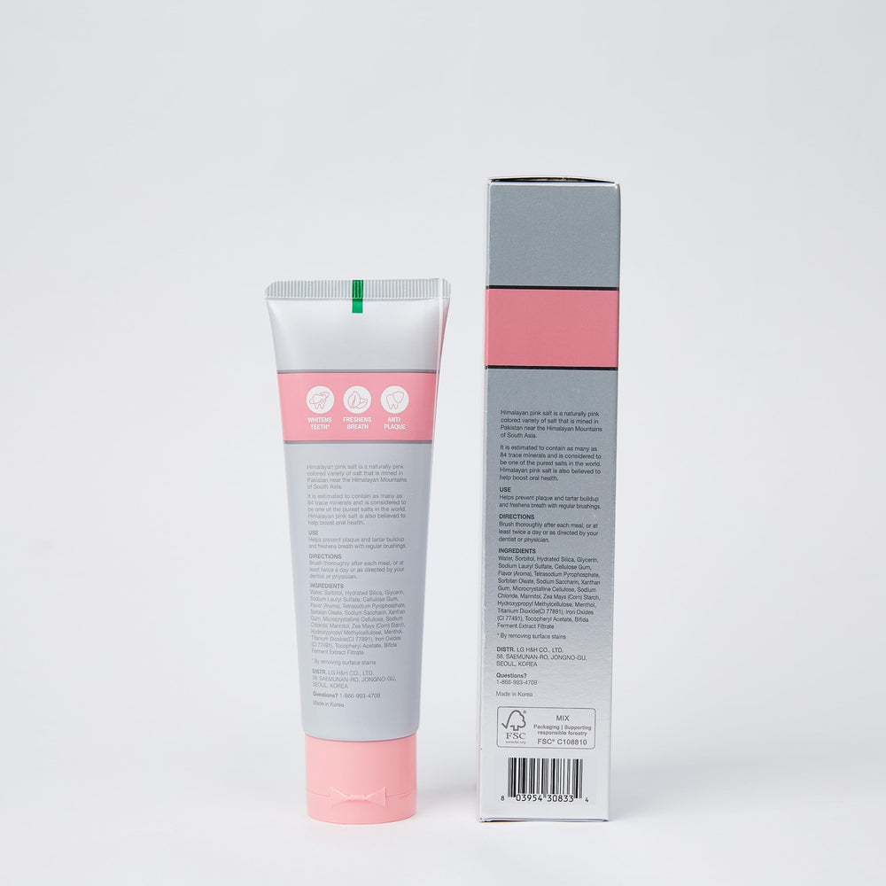 Lifestyle shot of four-pack toothpaste on bathroom counter