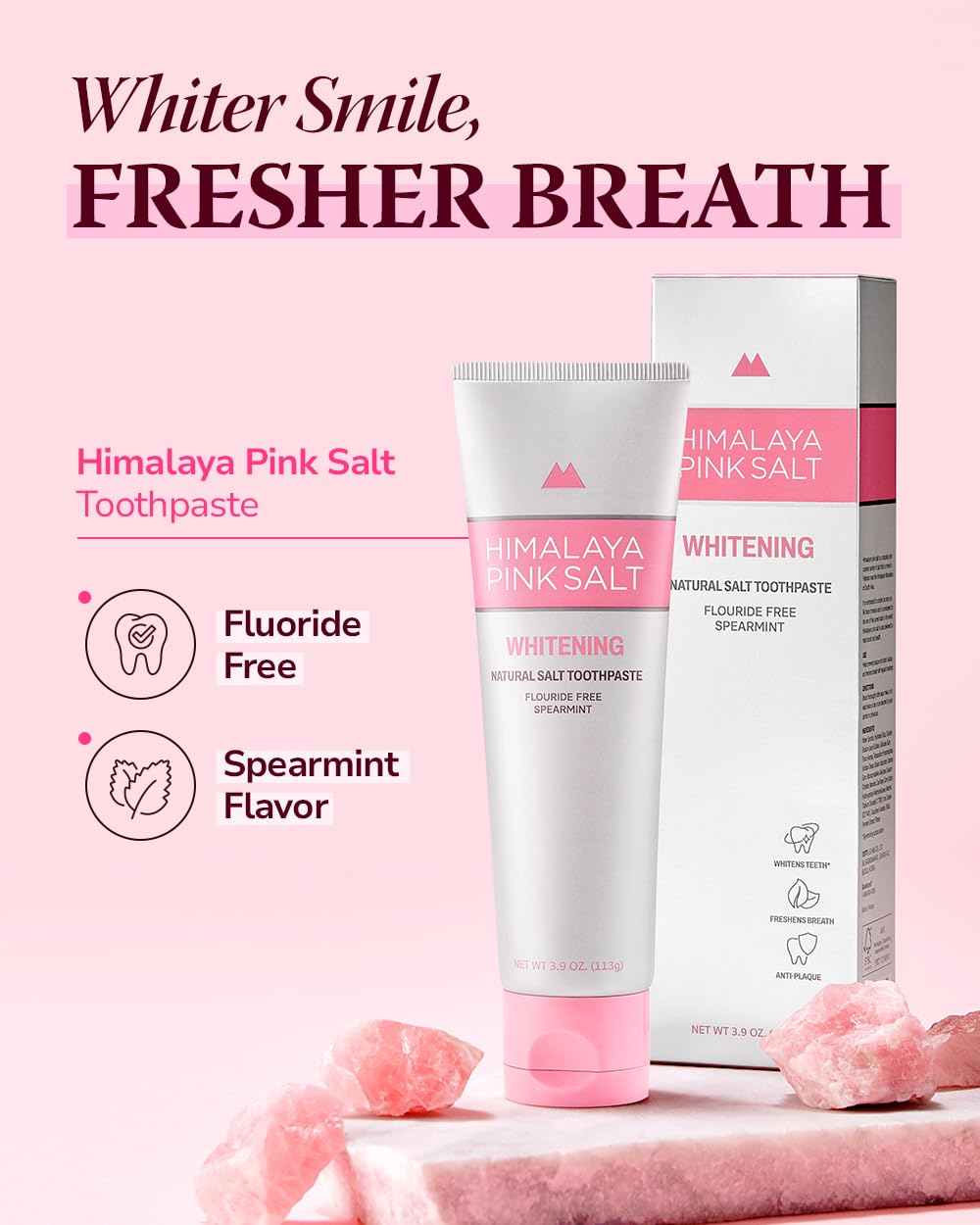 Back view of Himalaya PinkSalt toothpaste four-pack packaging