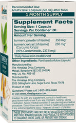 Bottle of Himalaya Turmeric 95 capsules arranged on white background