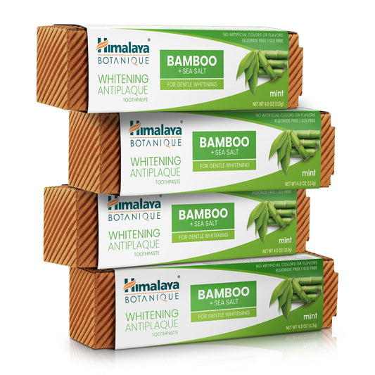 Himalaya Botanique Whitening Antiplaque Toothpaste with Bamboo + Sea Salt 4 oz tubes in a 4-pack