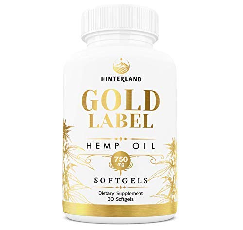 Bottle of Hinterland Gold Label Hemp Oil Softgels 25mg