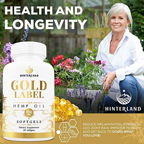 Bottle and box display of Hinterland Hemp Oil Softgels