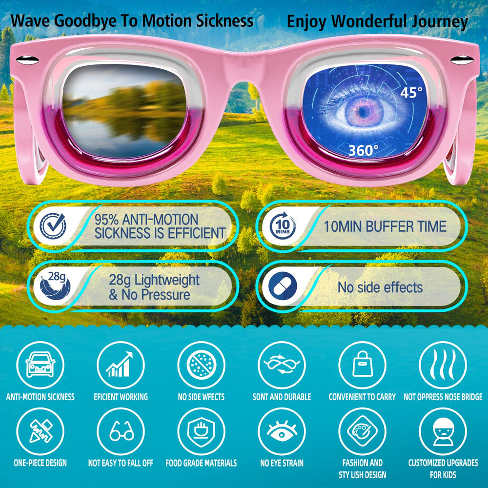 Hion Kids Anti-Motion Glasses pink side view showing flexible temples.