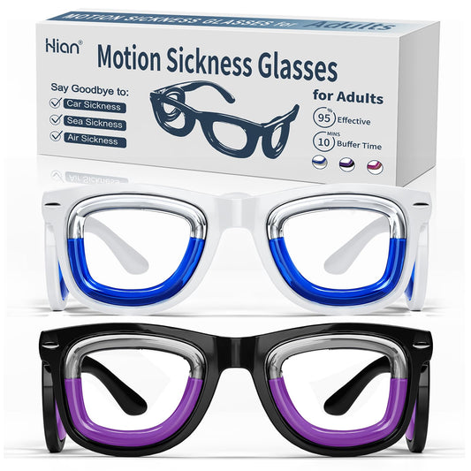 Hion motion glasses front view — lightweight design for comfortable travel and subtle motion relief