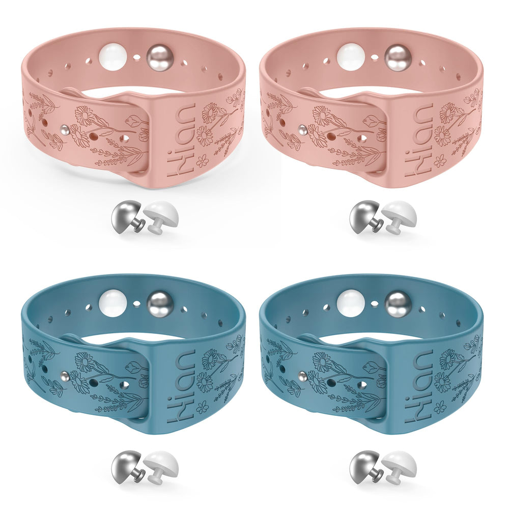Hion motion-sickness bracelets in blue-pink pack front provide travel comfort.